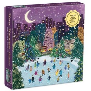 Merry Moonlight Skaters 500 Piece Gold Foil Puzzle